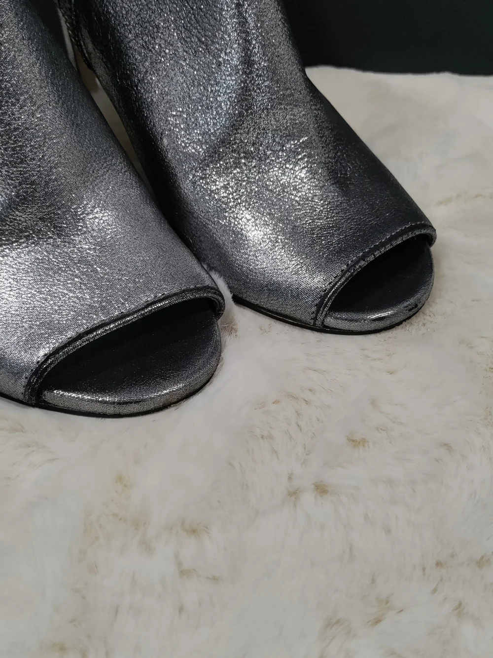 Michael Kors Metallic Genuine Leather Peep-Toe Booties-Size 6